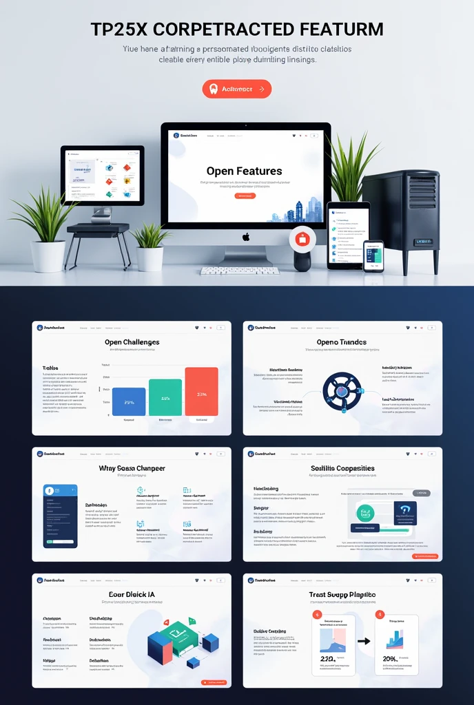 Generate a slide with several images from the Distrito platform, Open challenges, challenge management, district IA