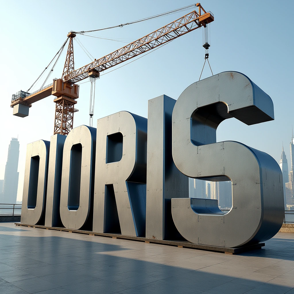 Placing these giant thick letters DIORIS using a crane