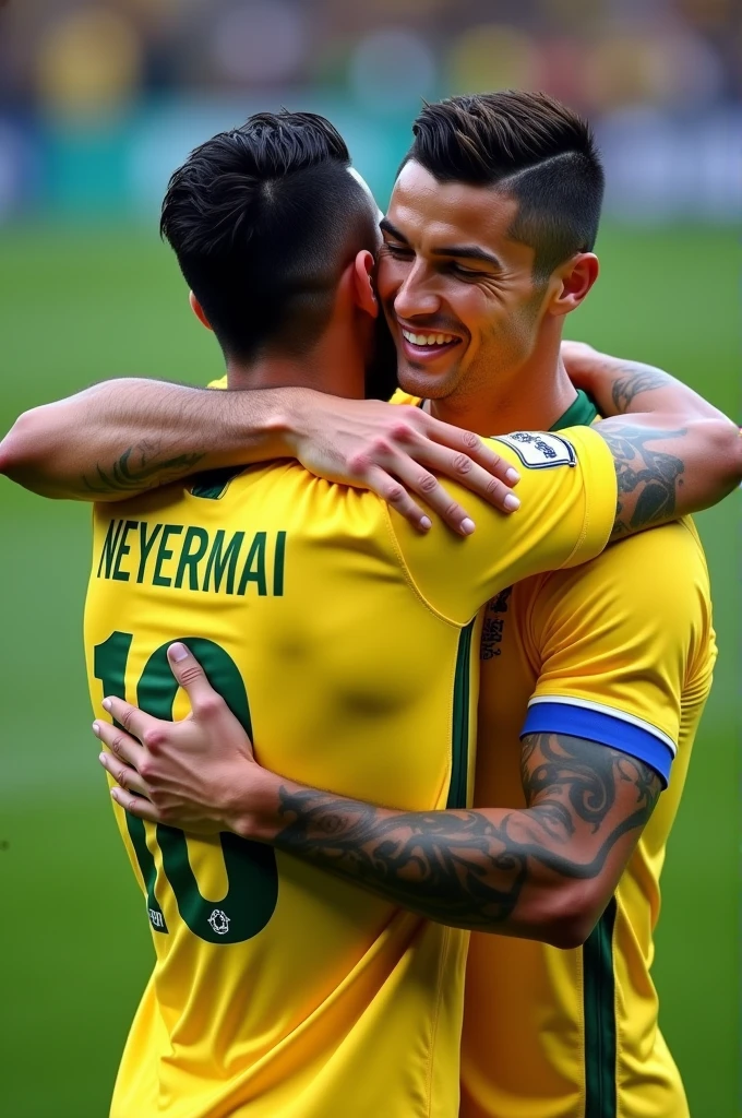 Cristiano Ronaldo hugging Neymar