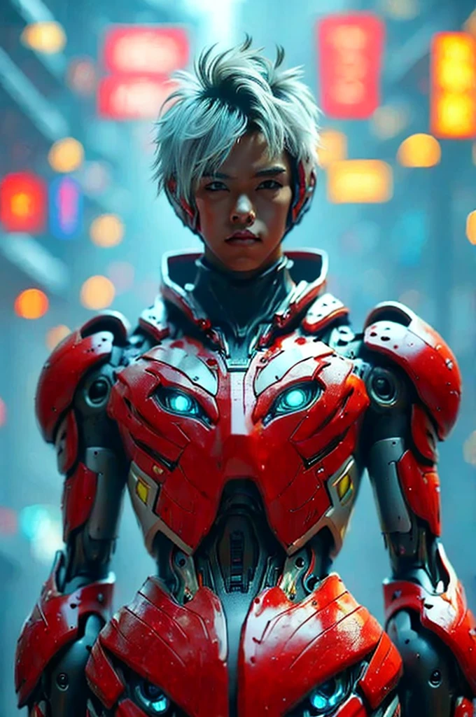 a highly detailed and intricate mecha robot, futuristic cyberpunk style, glowing neon lights, cinematic composition, 8k, hyperrealistic, intricate mechanical details, advanced technology, complex machinery, gleaming metallic surfaces, dynamic pose, dramatic lighting, vibrant color palette, moody atmosphere, cinematic framing, photorealistic, intricate gears and components, advanced futuristic technology, masterpiece