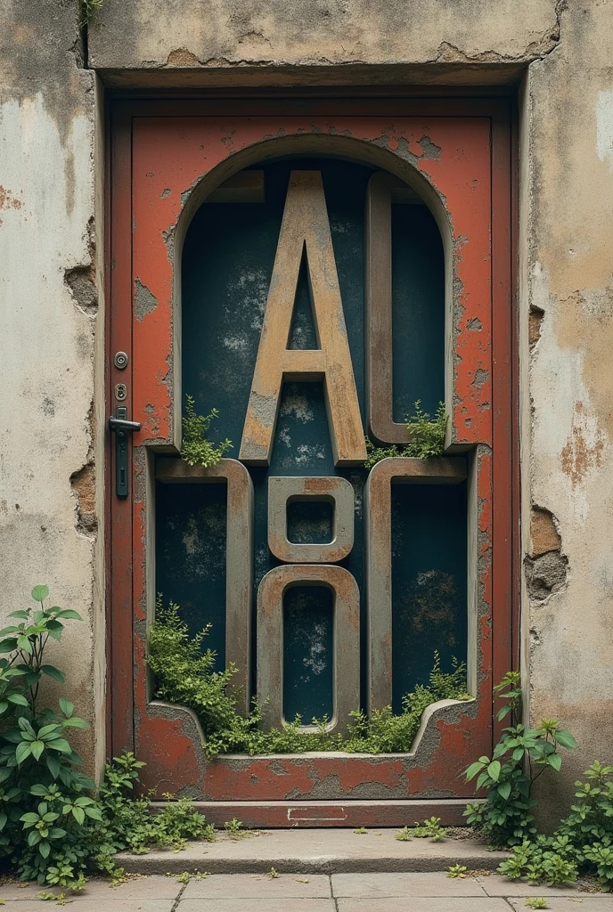 A poster on a deserted exterior wall, Cut into the shape of letters, (text:"Tadao") The word, Big Bold, Draw inside the cutout, BREAK Art that inspires creators to create images, An aesthetic world that unfolds behind the characters, Creating a sense of depth that draws you in, BREAK (Add text to the bottom of the screen, (text:"!"))
