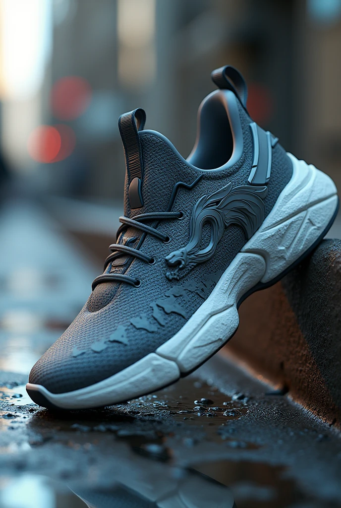 Create a futuristic sneaker model with the initials jd and a wolf design