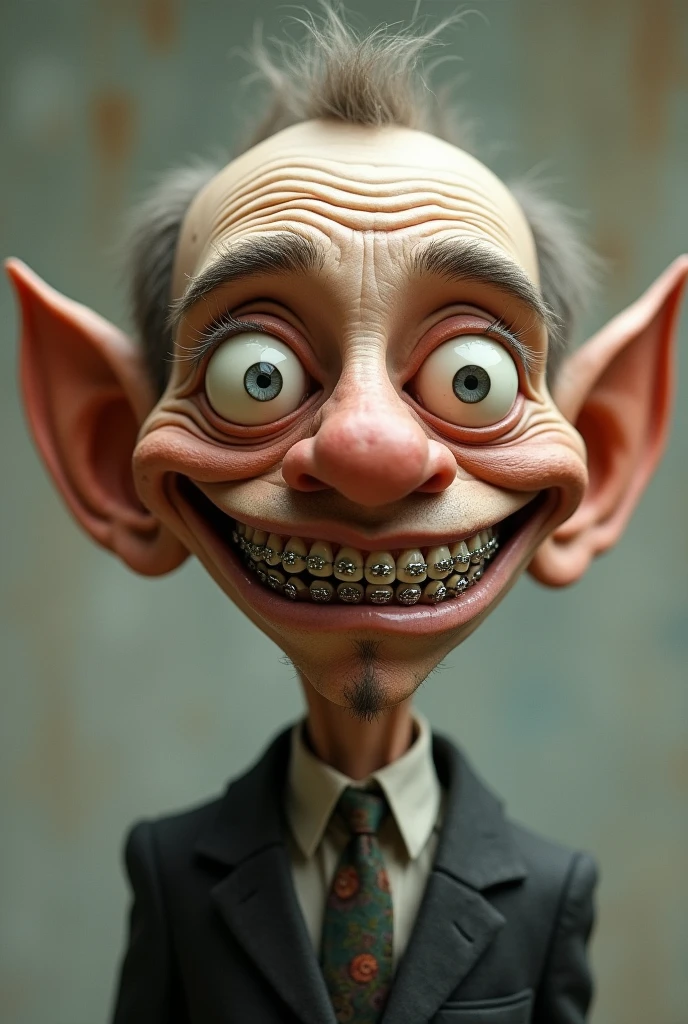 Man with a big nose, big pointed ears and braces