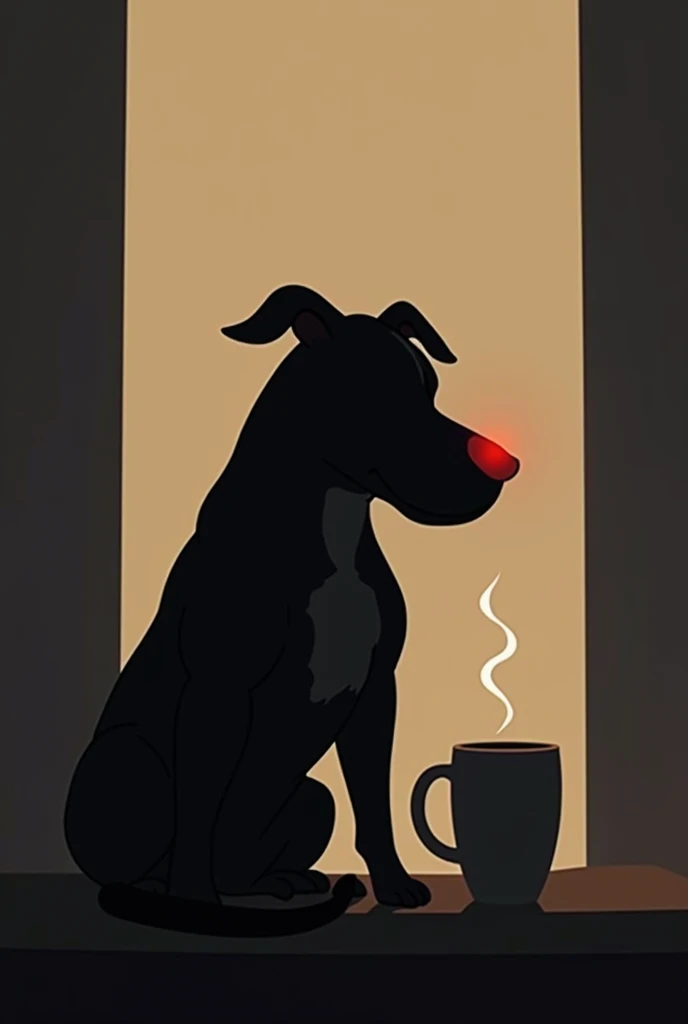 Red nose pittbull dog drinking coffee alone silhouettes or outlines line drawing