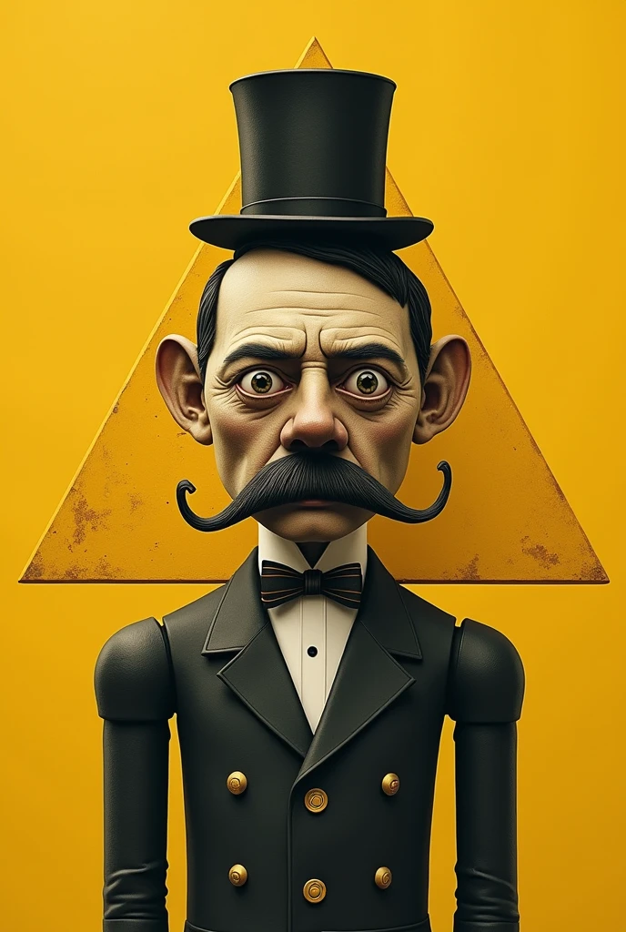 Hitler
and yellow triangle with eye, top hat, bowtie and black limbs