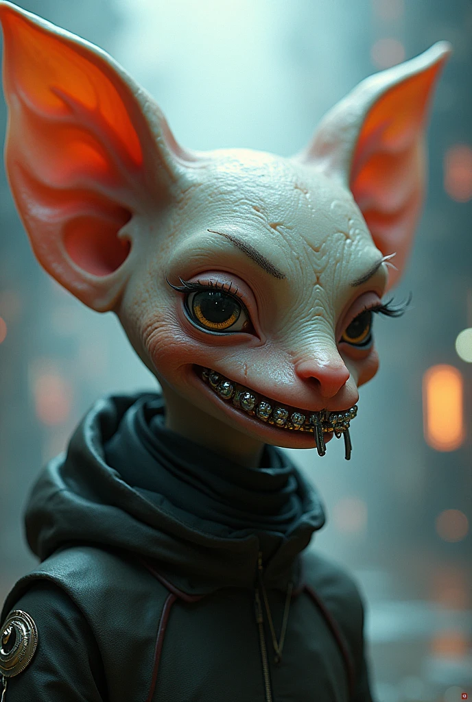 Man with a big nose, big pointed ears and gaming braces
