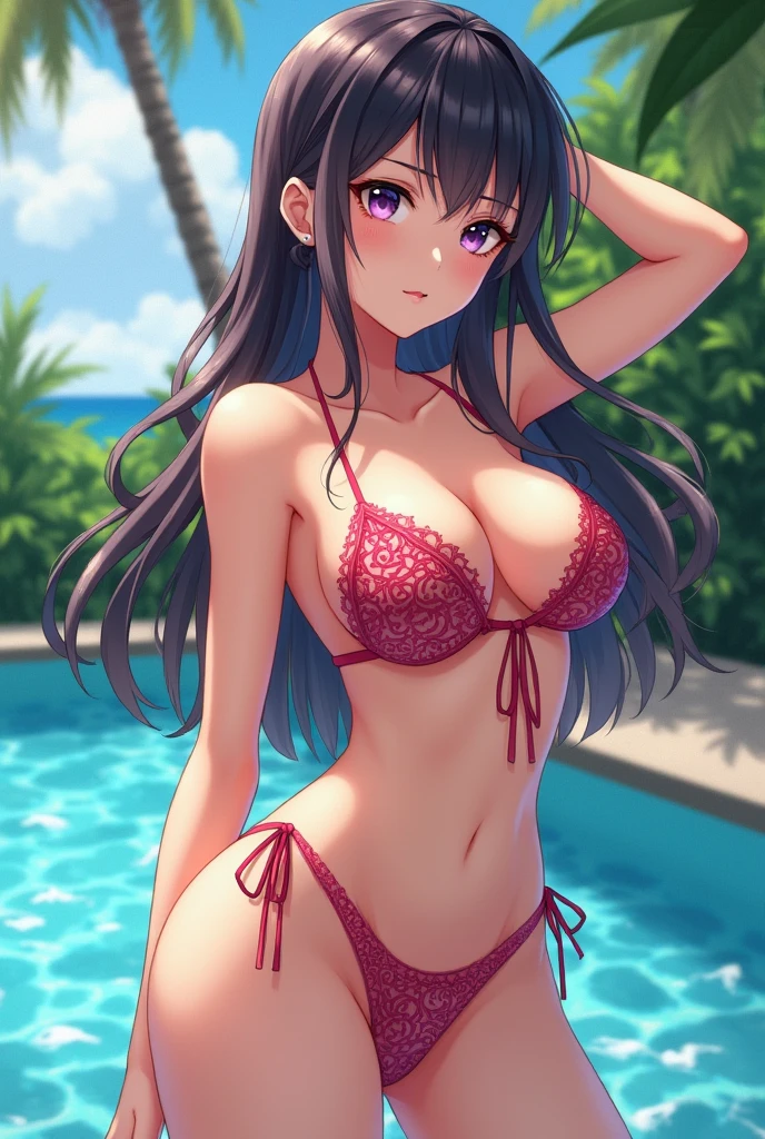 Anime girl in bikini showing her big ass and boobs