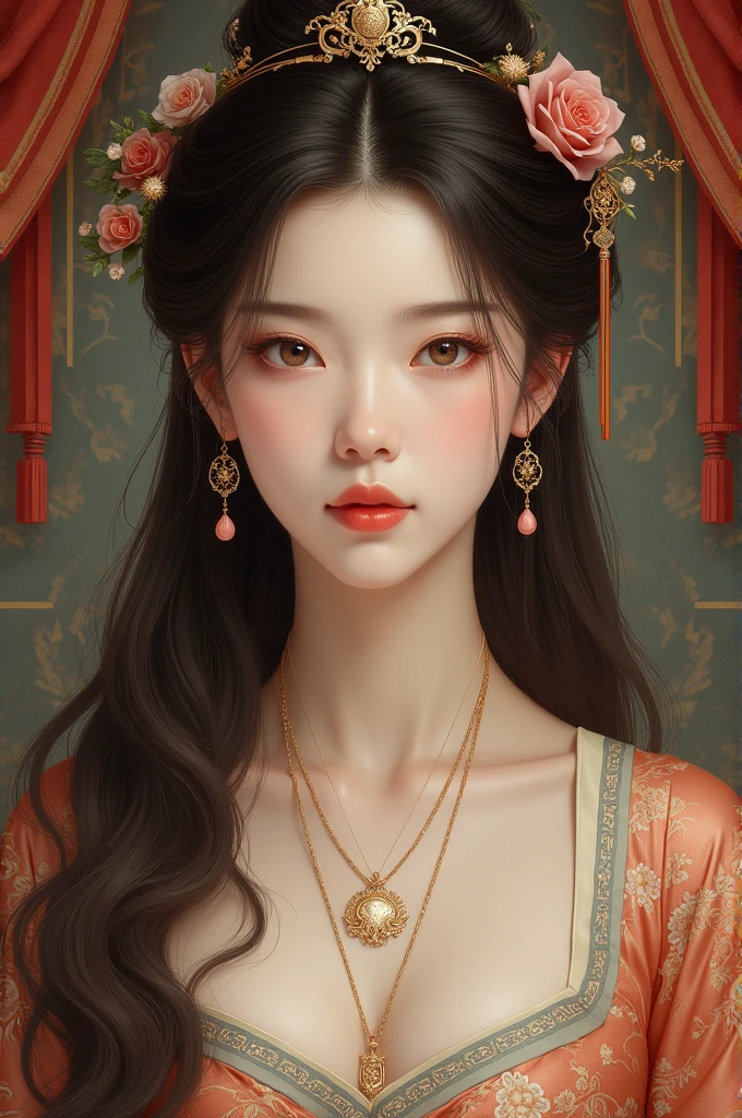 Qing Dynasty woman with brown hair and grey eyes