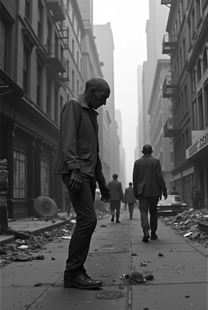 Capture the eerie and desolate essence of a zombie-infested New York City in the heart of the 1960s. Through evocative black-and-white photography, document the chilling urban decay and the grotesque yet hypnotic allure of the walking dead.
Roam the deserted streets, capturing the gritty atmosphere and the stark contrast between the vibrant city life of the past and the macabre present. Experiment with unique camera angles and compositions to convey the distorted reality of a zombie apocalypse. Juxtapose the living remnants of humanity, barricaded in boarded-up buildings, with the shambling hordes of the undead, whose eyes gleam with a lifeless hunger.
Allow the images to convey the devastation wrought by the zombie outbreak, from shattered storefronts to abandoned vehicles. Capture the unsettling beauty of the zombies' decaying bodies and contorted limbs, creating a haunting and unforgettable record of the city's transformation. Leverage the timeless quality of black-and-white to enhance the starkness and drama of the scenes. Incorporate vintage textures to evoke the aesthetic of vintage photojournalism, immersing the viewer in the era and location. Fujifilm colours