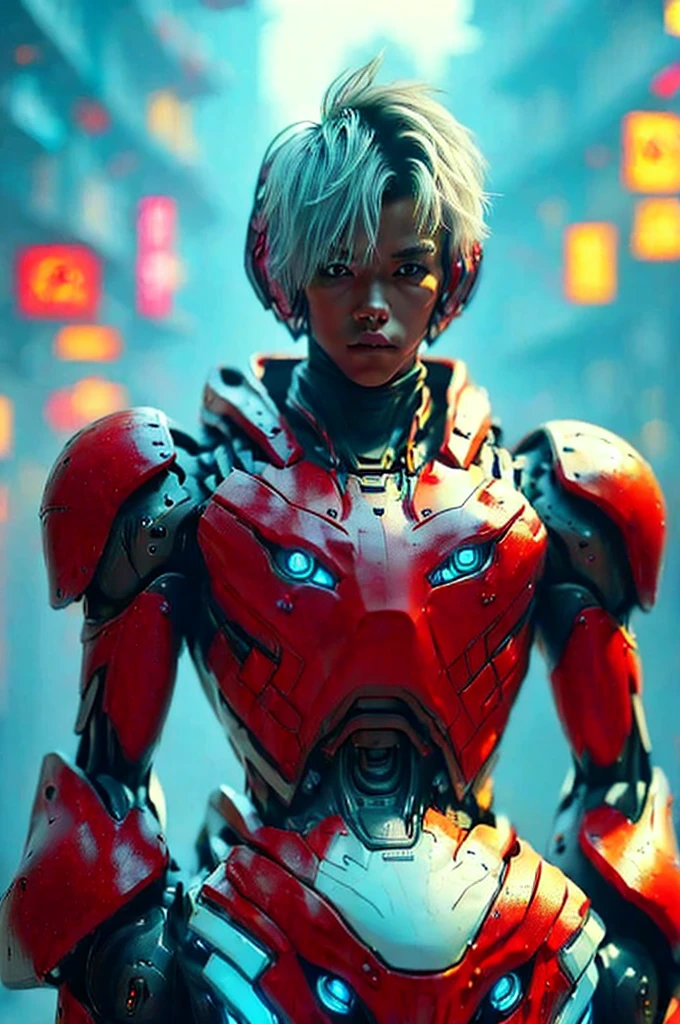 a highly detailed and intricate mecha robot, futuristic cyberpunk style, glowing neon lights, cinematic composition, 8k, hyperrealistic, intricate mechanical details, advanced technology, complex machinery, gleaming metallic surfaces, dynamic pose, dramatic lighting, vibrant color palette, moody atmosphere, cinematic framing, photorealistic, intricate gears and components, advanced futuristic technology, masterpiece