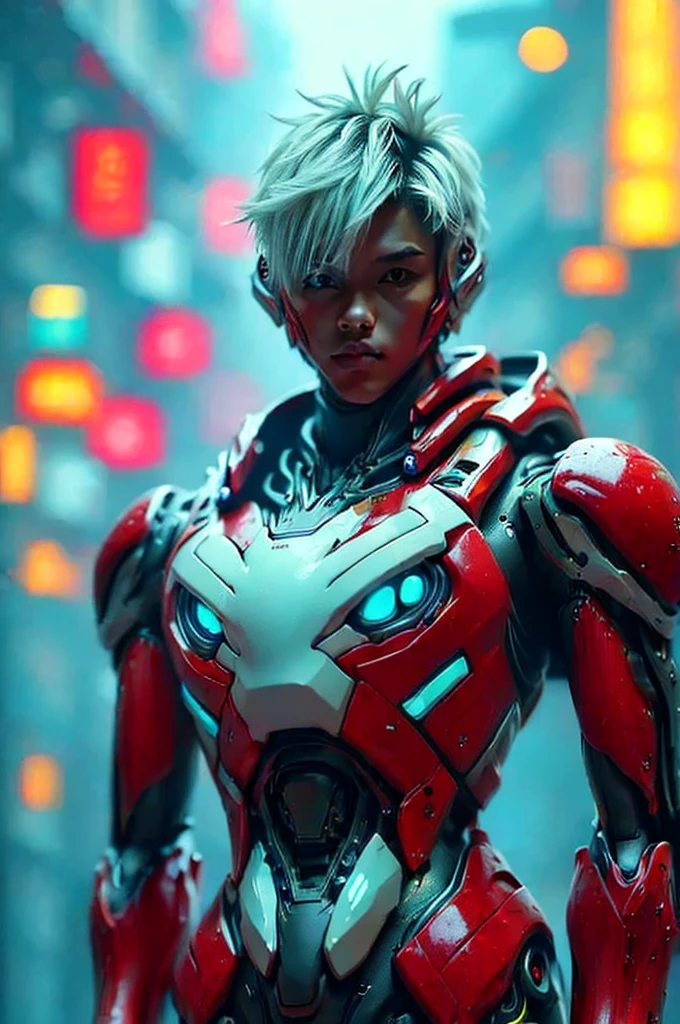 a highly detailed and intricate mecha robot, futuristic cyberpunk style, glowing neon lights, cinematic composition, 8k, hyperrealistic, intricate mechanical details, advanced technology, complex machinery, gleaming metallic surfaces, dynamic pose, dramatic lighting, vibrant color palette, moody atmosphere, cinematic framing, photorealistic, intricate gears and components, advanced futuristic technology, masterpiece