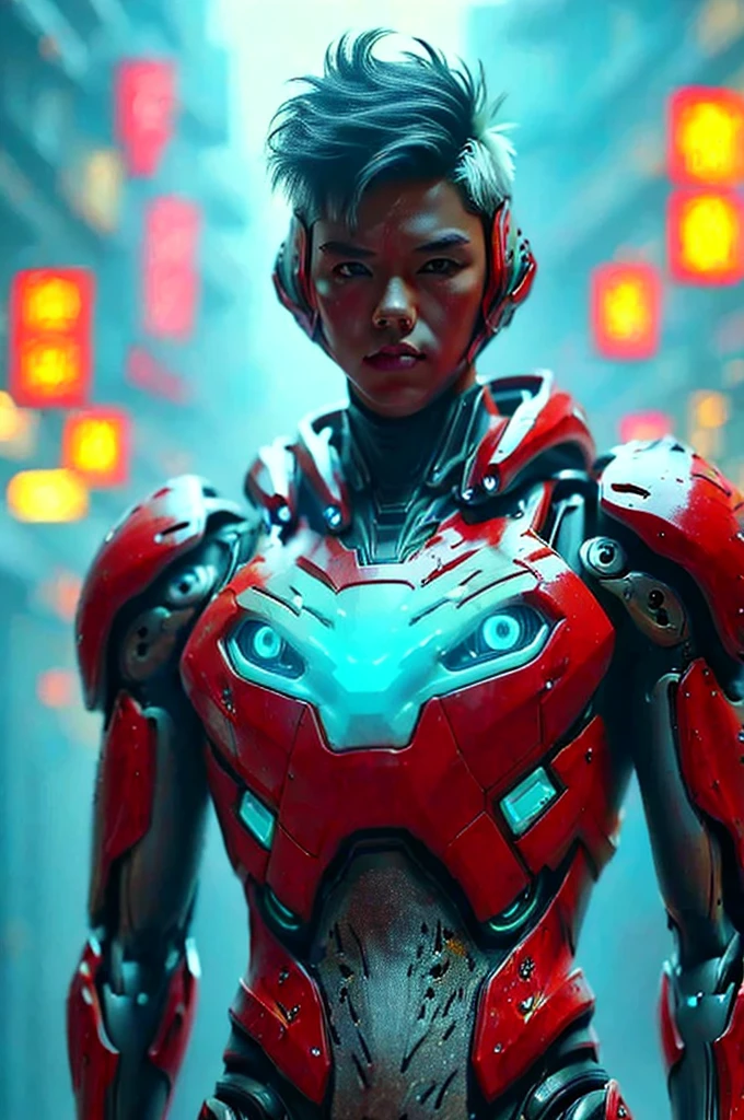 a highly detailed and intricate mecha robot, futuristic cyberpunk style, glowing neon lights, cinematic composition, 8k, hyperrealistic, intricate mechanical details, advanced technology, complex machinery, gleaming metallic surfaces, dynamic pose, dramatic lighting, vibrant color palette, moody atmosphere, cinematic framing, photorealistic, intricate gears and components, advanced futuristic technology, masterpiece