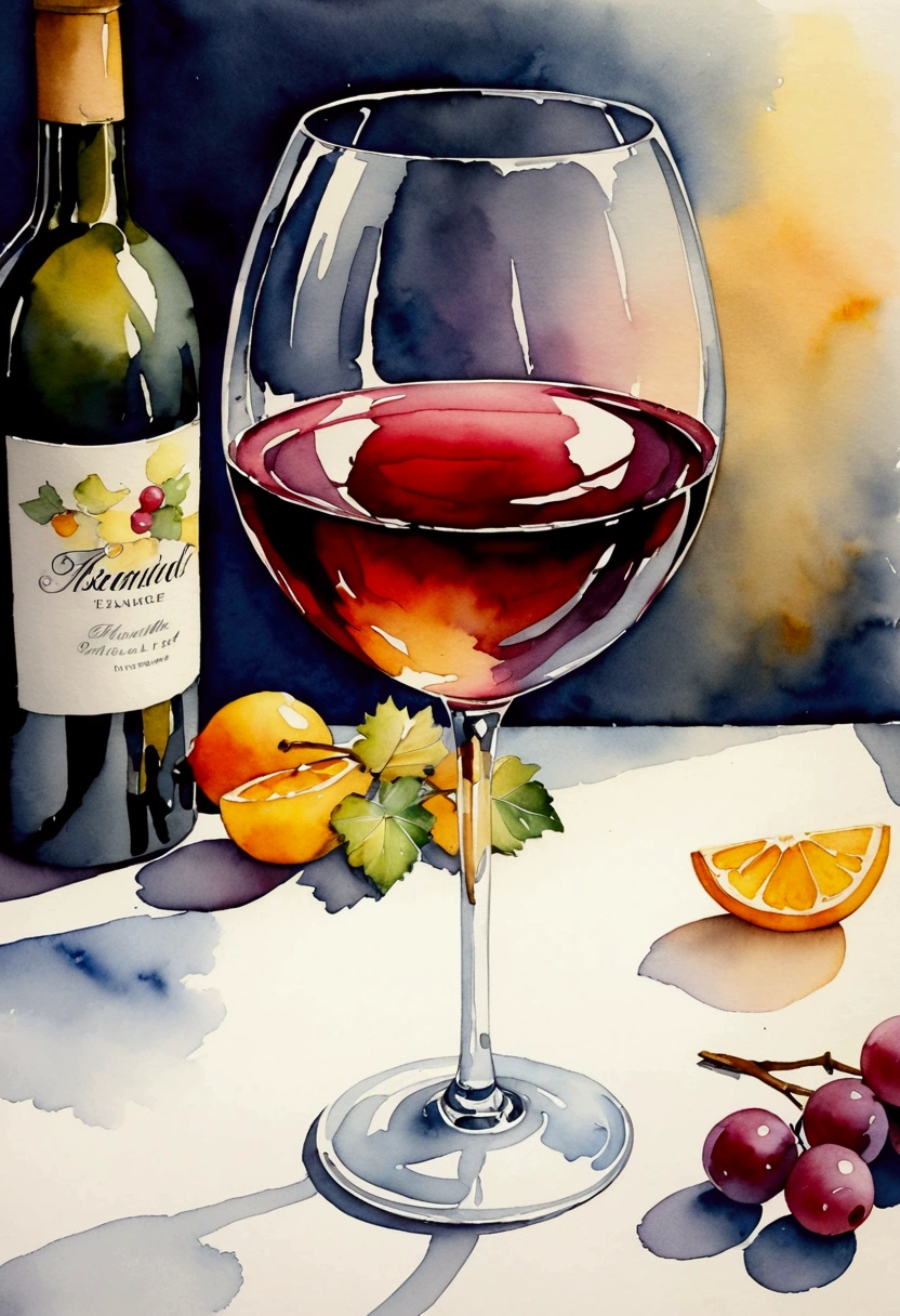 'Painting of a wine glass. Trend Aquarell, detailed, realistic representation