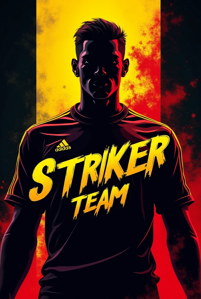 Salom, menga STRIKER TEAM uchun avatar kerak. (Striker team) matni rangi avatarning markaziga joylashtirilgan va fon rangi qora, qizil, sariq va qora. Hech qanday fon foydalanuvchisi talab qilinmaydi. bu avatarni jiddiy qabul qilish kerak