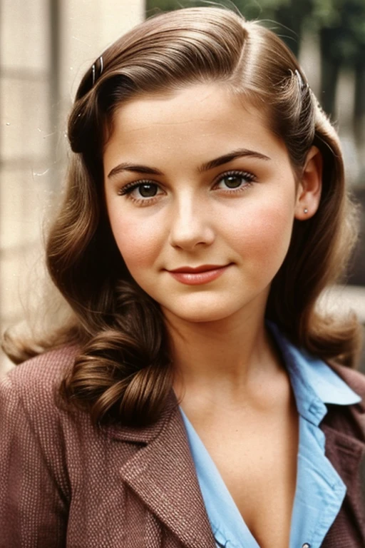Medium view, of young aged, 16 year old, mom, gilf, milf, face portrait, jewish features, chubby, long hair, brown hair, 1940s hair style, 1940s clothing, in berlin 1936,