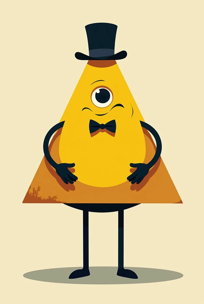  yellow triangle with eye, top hat, bowtie and black limbs pregnant