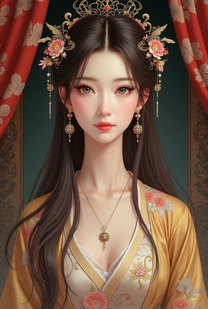 Qing Dynasty woman with brown hair and grey eyes