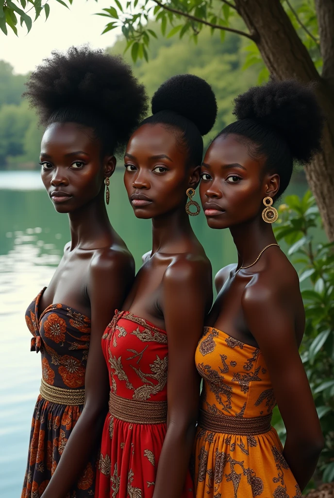 3 femme africaine au bord de l'eau,le regard vers nous