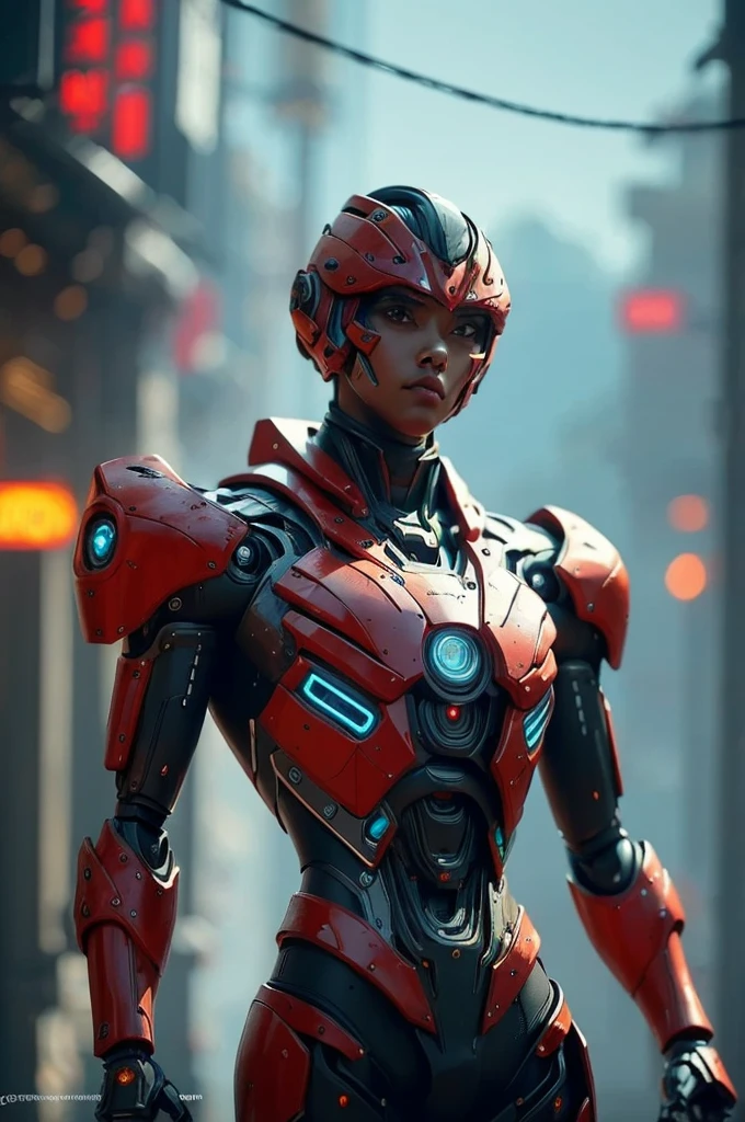 a highly detailed and intricate mecha robot, futuristic cyberpunk style, glowing neon lights, cinematic composition, 8k, hyperrealistic, intricate mechanical details, advanced technology, complex machinery, gleaming metallic surfaces, dynamic pose, dramatic lighting, vibrant color palette, moody atmosphere, cinematic framing, photorealistic, intricate gears and components, advanced futuristic technology, masterpiece