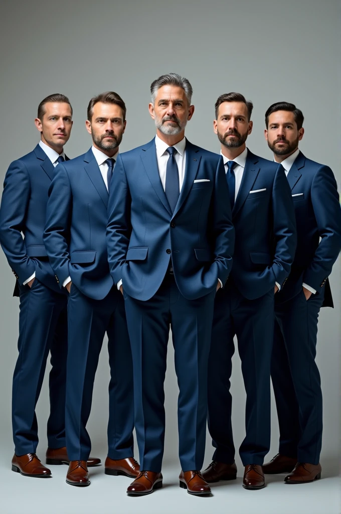 Create an image of 5 men in blue suits