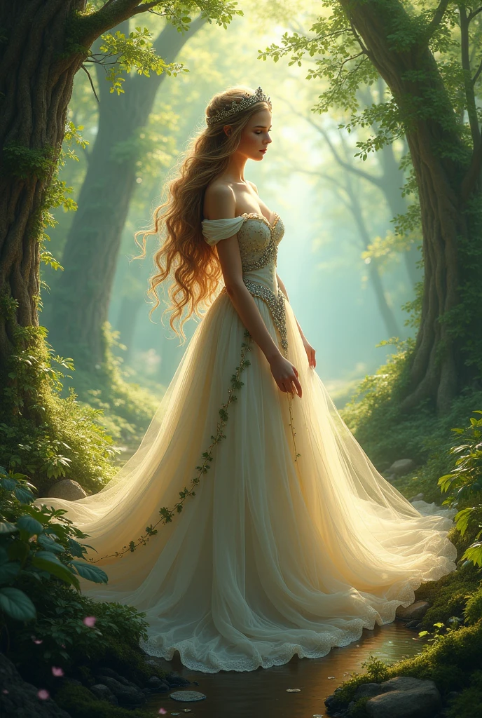A princess in front of trees
