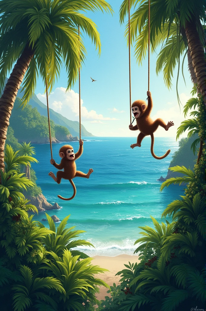 In the jungle, in the sea,
Animals are wild and free.
Monkeys swing from tree to tree,
Can you see the animals with me
