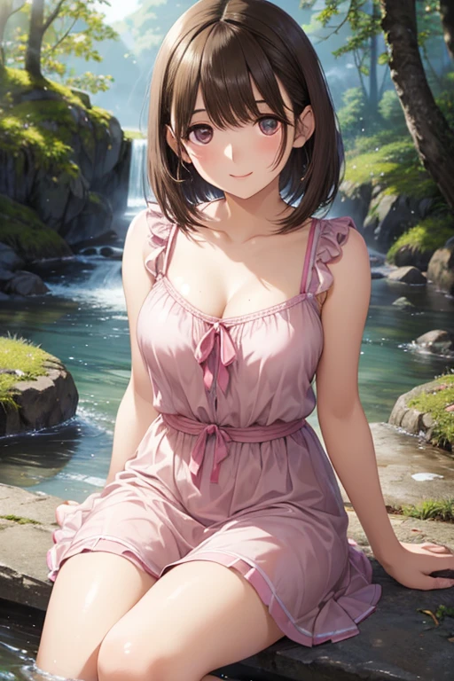 A beautiful sensual, unclad (best quality,4k,8k,highres,masterpiece:1.2),ultra-detailed,(realistic,photorealistic,photo-realistic:1.37),Illustration,Octane Render,morning park,a  walking with a teddy bear, the girl has a bun hairstyle and a smiling face, vibrant colors, soft sunlight, beautiful flowers, green grass, playful atmosphere, peaceful environment,detailed textures, vibrant colors, cute teddy bear outfit, joyful expression 8k, octane render, detailed, detailed background, 35mm, realistic, photorealistic, perfect face, cherry blossoms barrettes in hair, freckles, ((American face)), American 