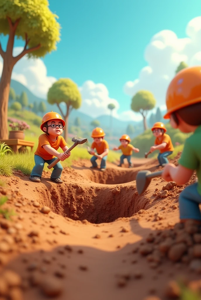 People diging holes animated