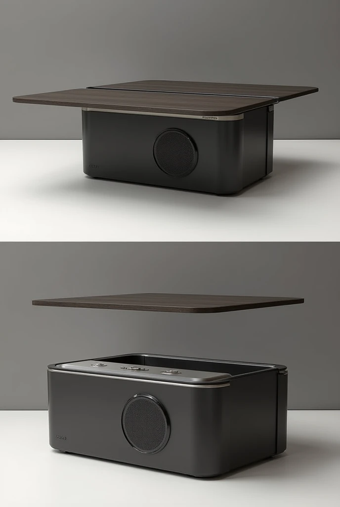 a thermal box capable of becoming a table with a speaker on the front
