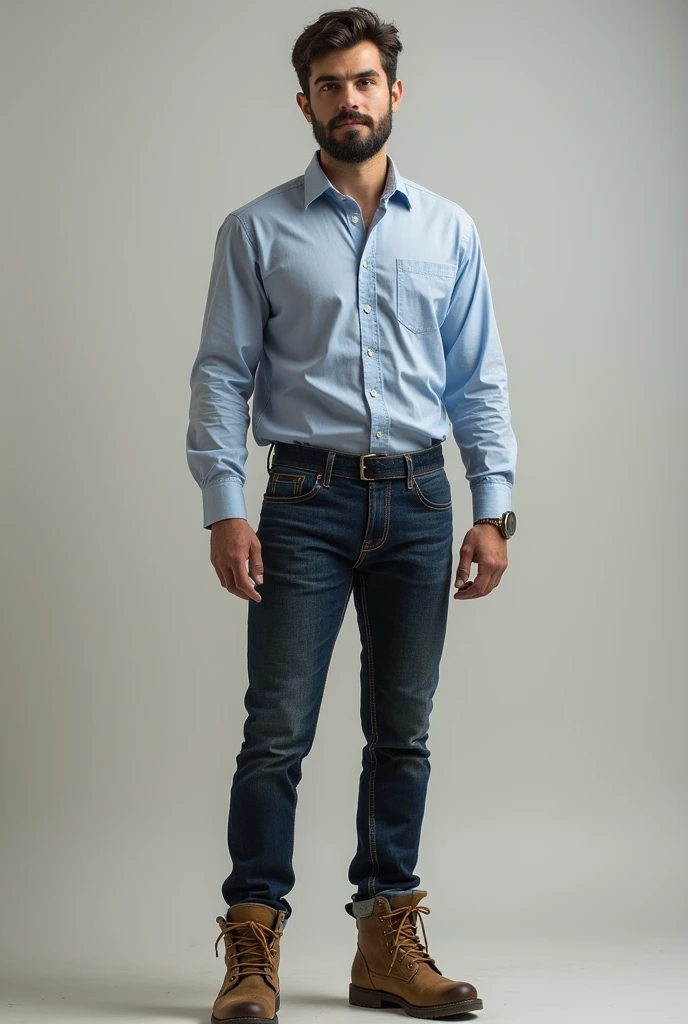 Put together an outfit for a civil engineering technical visit with jeans, a dress shirt and boots