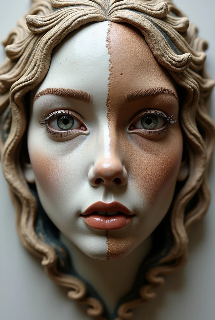 Ceramic mask of a woman with two faces