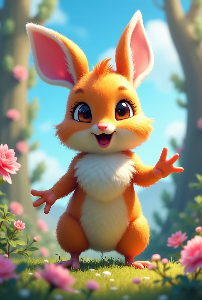 Wolpertinger made of duck + Hase + mouse + in bright colors + Anime-Series 