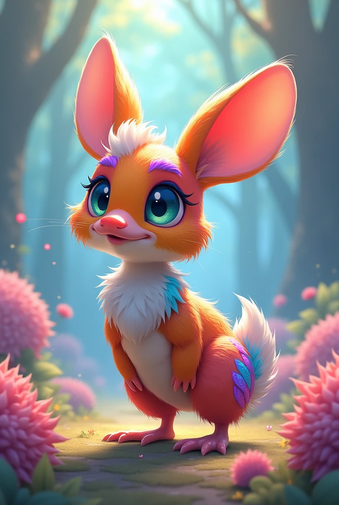 Wolpertinger made of duck + Hase + mouse + in bright colors + Anime-Series 