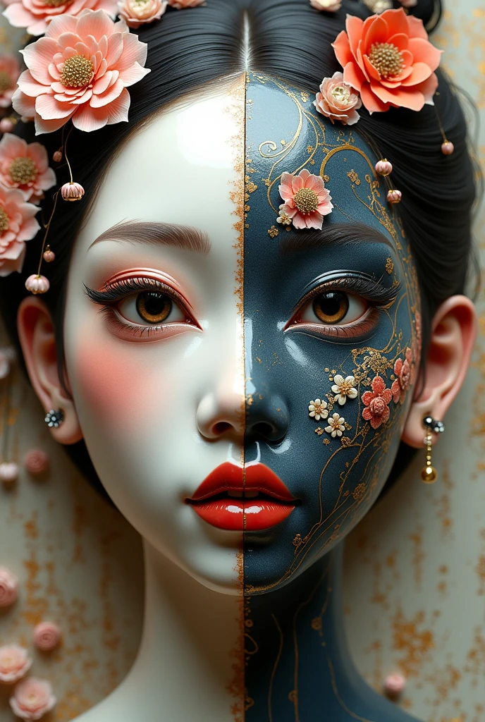 Japanese style two-faced ceramic woman mask