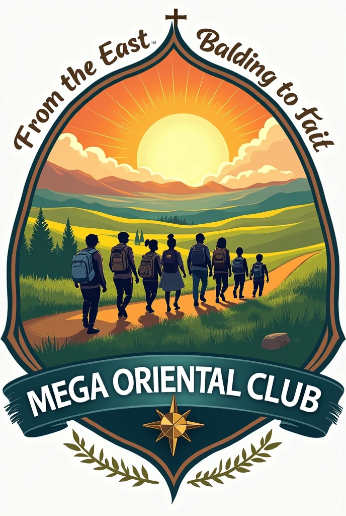Logo para club de guias mayores que contenga elementos del paisaje llanero y de los embMottos de jovenes De la Iglesia adventista. Name Mega Oriental Club, Motto: from the east building for eternity