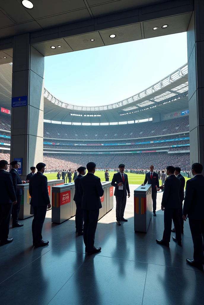 Security checkpoint for workers with credentials for a stadium