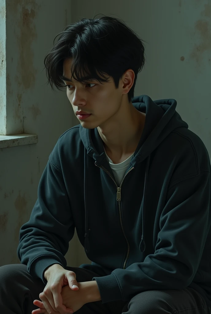 A young man sitting, Thinking about the day his mother abandoned him