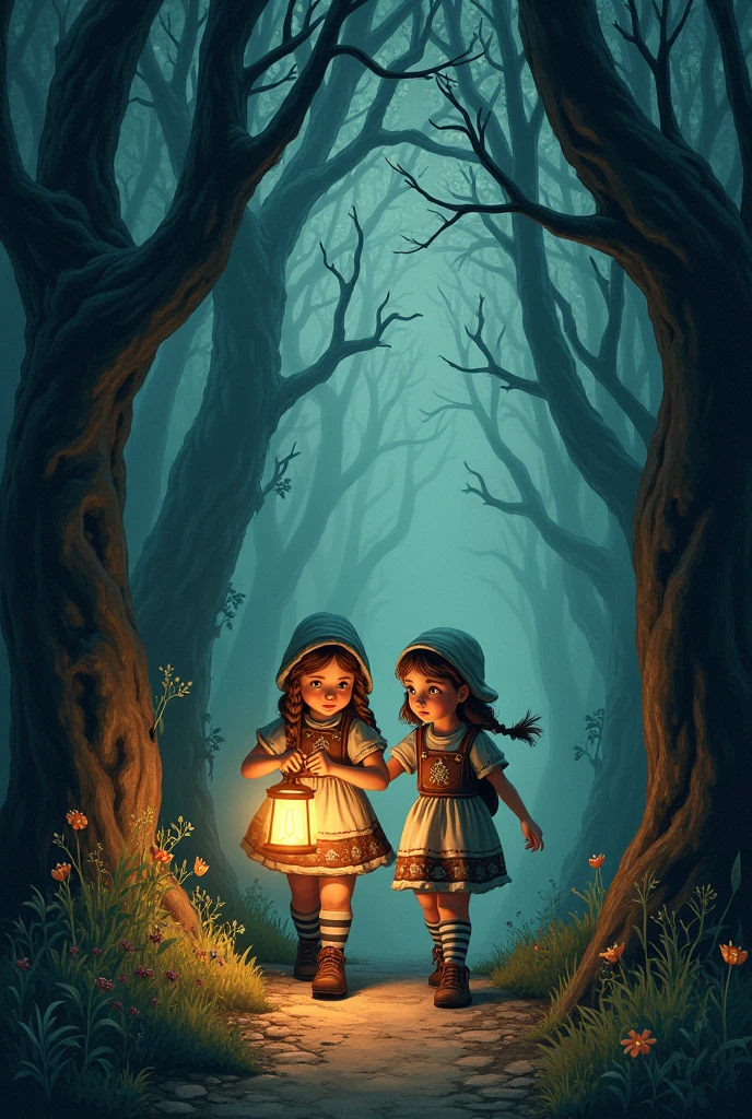 Create a cover for the story of Hansel and Gretel.