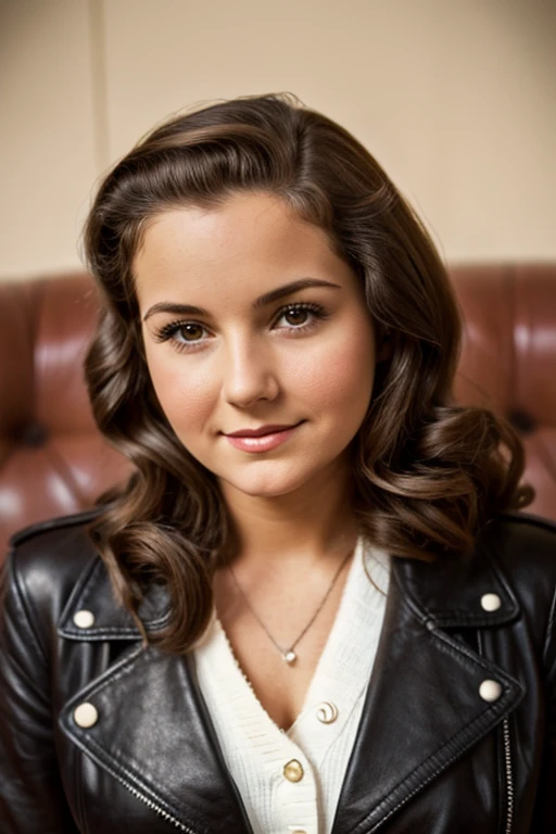 Medium view, of young aged, 16 year old, mom, gilf, milf, face portrait, jewish features, chubby, long hair, brown hair, 1940s hair style, 1940s clothing, leather jacket, in berlin 1936,
