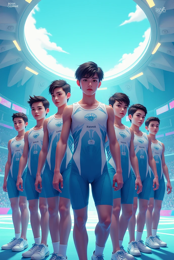 Create a boy's Olympics team with Ariel's lilac and aqua colors