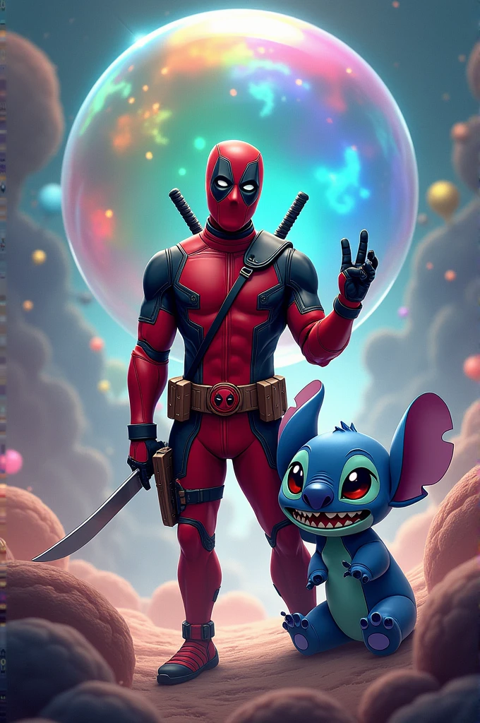 Imagen con Deadpool Pokémon Stitch y burbuja