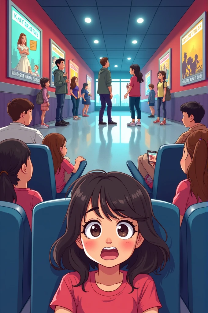 Comic about a girl waiting for the boy she likes at the cinema