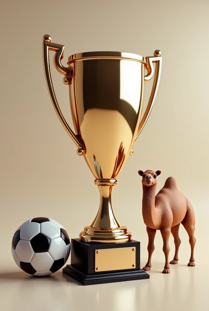 Create an image of a trophy written best youtuber of the year madouke on the trophy with a ball and camel 
