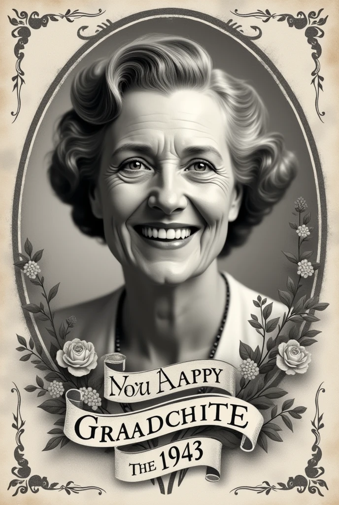 Vintage black and white poster for grandmother's birthday 1943