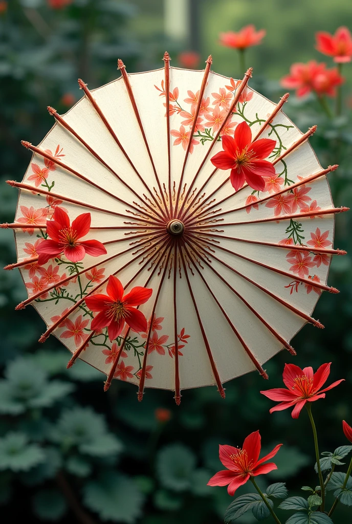 A traditional Chinese parasol inspired by the red spider lily flowers