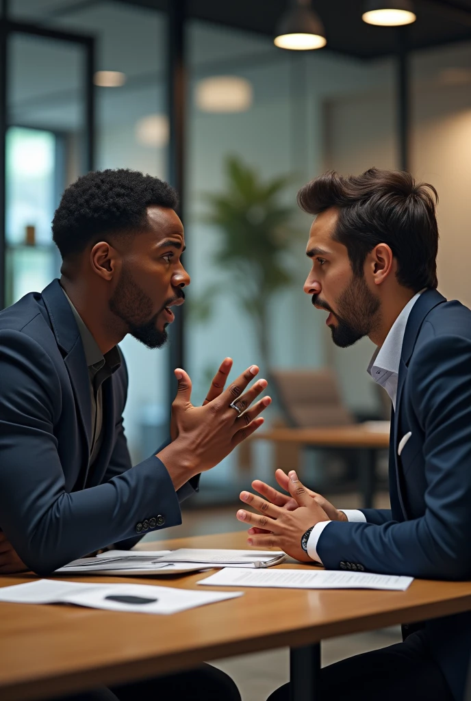 Two young Equatorial Guinean entrepreneurs arguing about the company&#39;s poor management