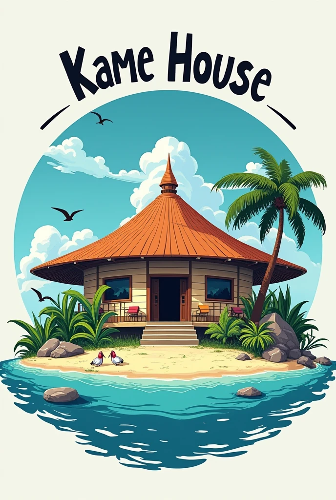 I want an emblem inspired by Master Roshi&#39;s house from Dragon Ball but at the top of the emblem it should say KAME HOUSE 