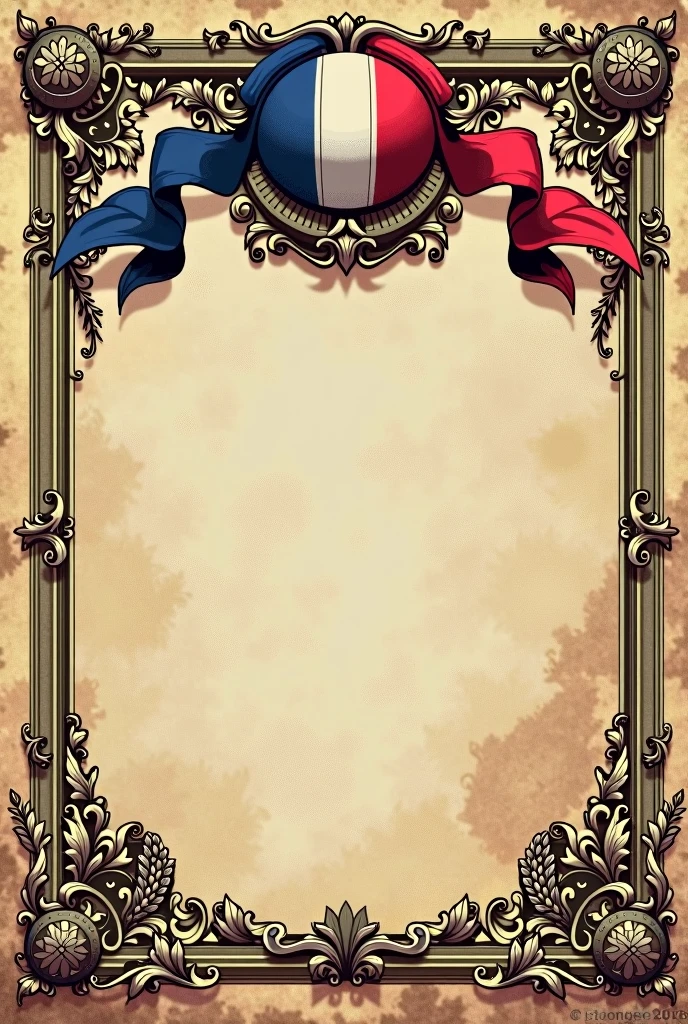 Create a leaflet design for the French Revolution. The target group is the citizens. Only the design but no text. But it should be identifiable as a leaflet. It is supposed to be a leaflet!!!!!! An old-fashioned. It should be a template without text where there is space for me to write something myself later. With space for writing!!!!