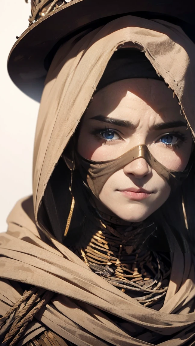 "(Best Quality,high resolution),closeup of a mummy&#39;s face,covered in bandages with golden hieroglyphs,(detailed:1.1),(bright and intense colors:1.1),(realist:1.1) graphic art style,frightening,eye sockets with shiny golden eyes,detailed wrinkles, Dark circles under the eyes."