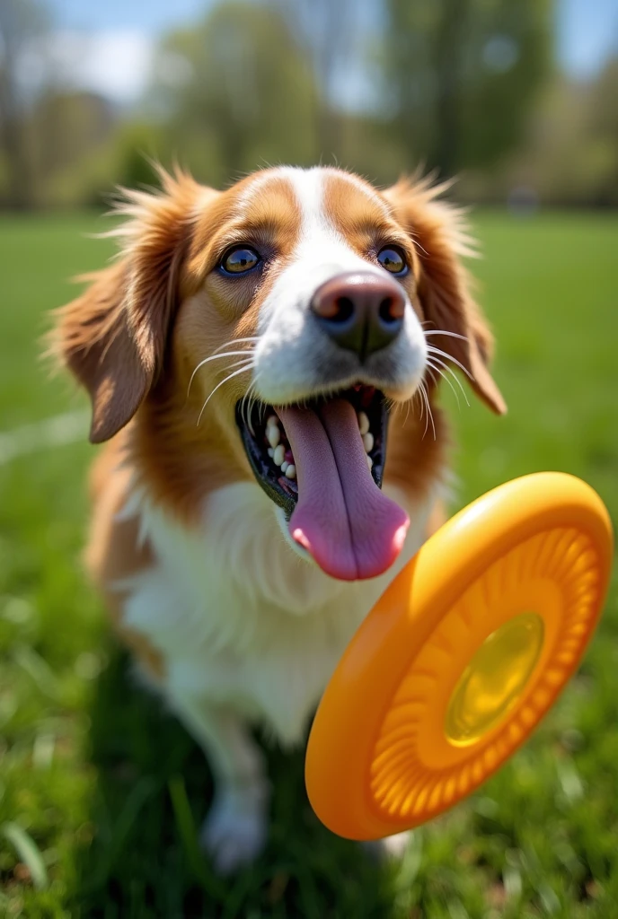 a dog that is standing in the grass with a frisbee, closeup of face melting in agony, template, lowshot, doge meme, p, , sports photo, squaresoft